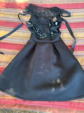 Windsor Black Lace Bodice Fit-and-Flare Formal Dress